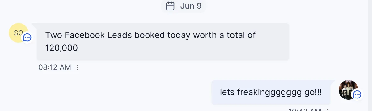 Two Facebook leads booked today worth $120,000